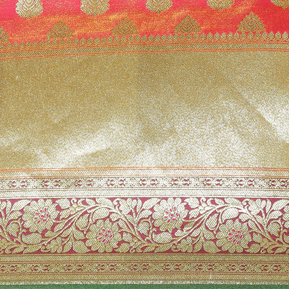 Faishana Presents Orange Mughal Motif Satin Silk Skirt Kadiyal Green Border Banarasi Saree