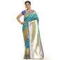 Faishana Presents Torquoise Blue Mughal Motif Satin Silk Skirt Kadiyal Blue Border with Blouse Blouse Banarasi Saree