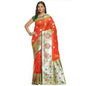 Faishana Presents Orange Satin Silk Zari Boota Paithani Anchal Skirt Border with Green Blouse Banarasi Saree
