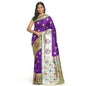 Faishana Presents Purple Satin Silk Mughal Motif Zari Boota Paithani Anchal and Skirt Border with Green Blouse Banarasi Saree