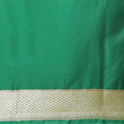 Faishana Presents Purple Satin Silk Mughal Motif Zari Boota Paithani Anchal and Skirt Border with Green Blouse Banarasi Saree