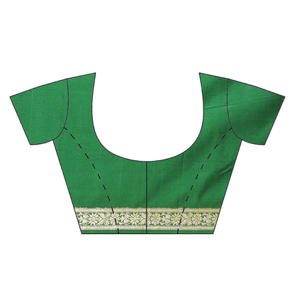Faishana Presents Peach Mughal Motif Satin Silk Zari Booti Kadiyal Skirt Mustard & Green Border with Green Blouse Banarasi Saree