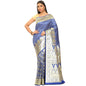 Faishana Presents Royal Blue Satin Silk Mughal Motif Half Half Patli Zari Booti With Skirt Border and Blue Blouse Banarasi Saree