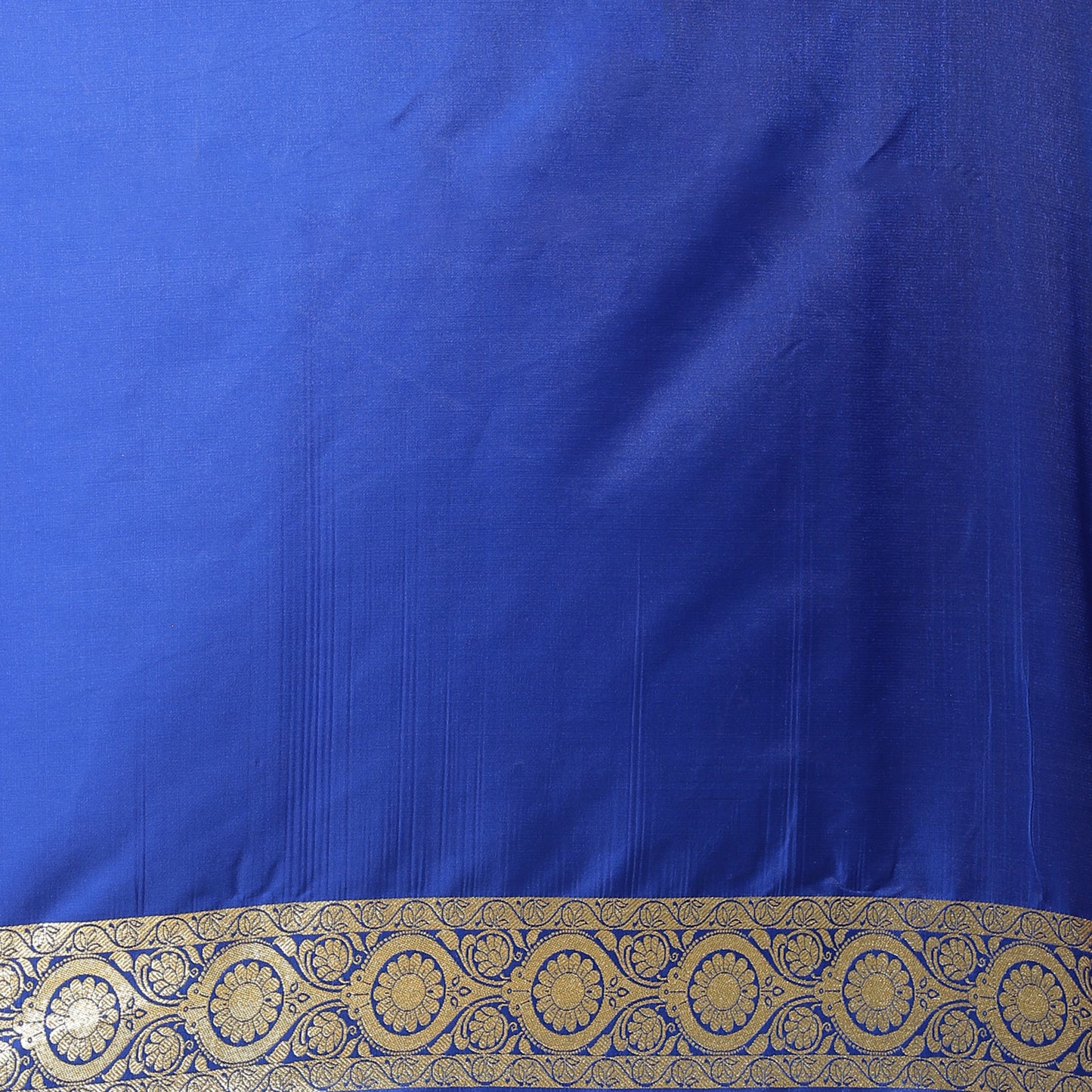 Faishana Presents Royal Blue Satin Silk Mughal Motif Half Half Patli Zari Booti With Skirt Border and Blue Blouse Banarasi Saree