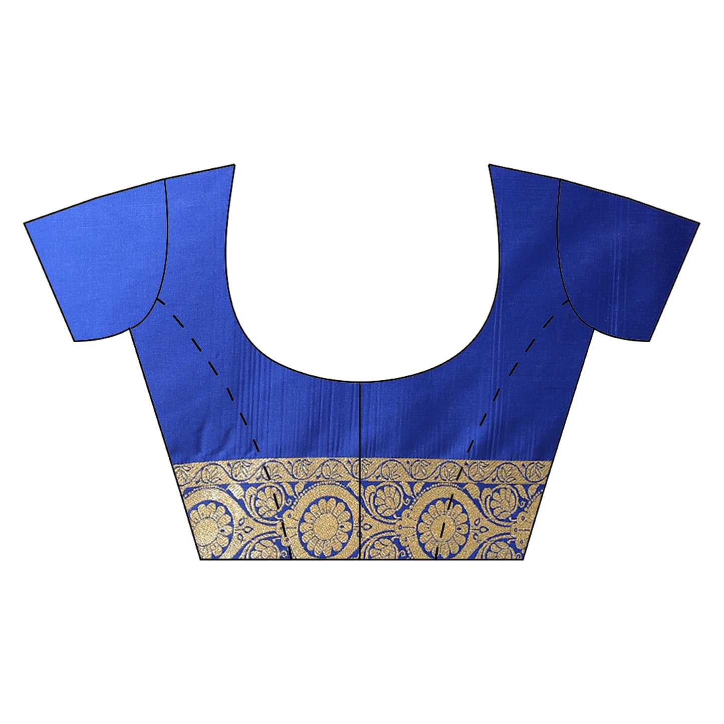 Faishana Presents Royal Blue Satin Silk Mughal Motif Half Half Patli Zari Booti With Skirt Border and Blue Blouse Banarasi Saree