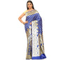 Faishana Presents Royal Blue Satin Silk Mughal Motif Zari Booti With Skirt Border and Blue Blouse Banarasi Saree
