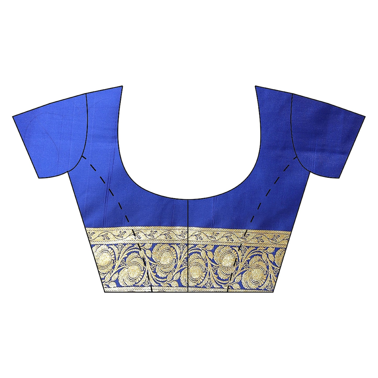 Faishana Presents Royal Blue Satin Silk Mughal Motif Zari Booti With Skirt Border and Blue Blouse Banarasi Saree
