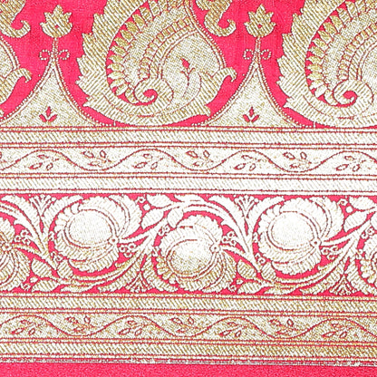 Faishana Presents Pink Satin Silk Mughal Motif Zari Booti With Skirt Border and Pink Blouse Banarasi Saree