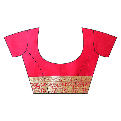 Faishana Presents Pink Satin Silk Mughal Motif Zari Booti With Skirt Border and Pink Blouse Banarasi Saree