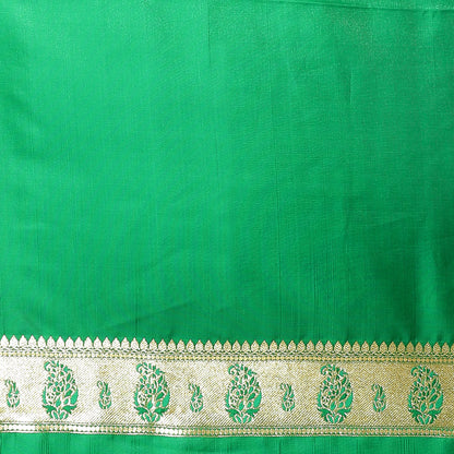 Faishana Red Satin Silk Mughal Motif Zari Booti Paithani Green Border with Contrast Green Blouse Saree