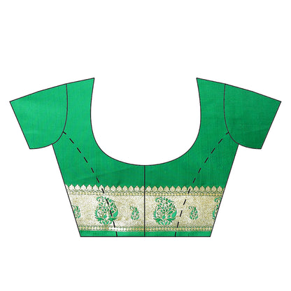 Faishana Red Satin Silk Mughal Motif Zari Booti Paithani Green Border with Contrast Green Blouse Saree