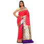 Faishana Presents Pink Satin Silk Mughal Motif Zari Booti Paithani Zari Border with Blue Blouse Saree