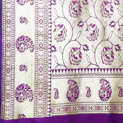 Faishana Presents Pink Satin Silk Mughal Motif Zari Booti Paithani Zari Border with Blue Blouse Saree