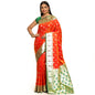 Faishana Orange Satin Silk Gold Zari Booti Green Paithani Border with Green Blouse Banarasi Saree