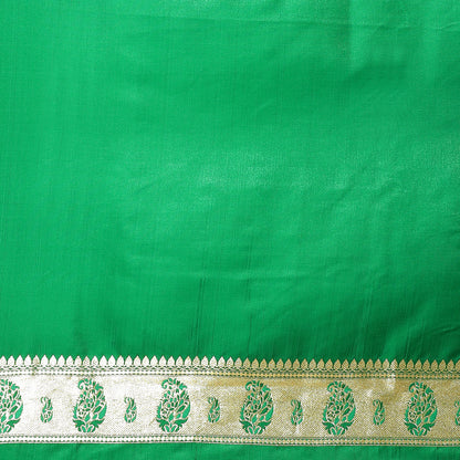 Faishana Orange Satin Silk Gold Zari Booti Green Paithani Border with Green Blouse Banarasi Saree