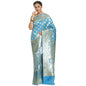 Faishana Presents Turqouise Blue Satin Silk Half Half Mughal Motif Booti With Skirt Border with Blue Blouse