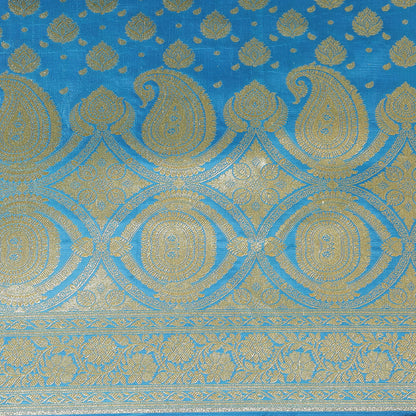 Faishana Presents Turqouise Blue Satin Silk Half Half Mughal Motif Booti With Skirt Border with Blue Blouse