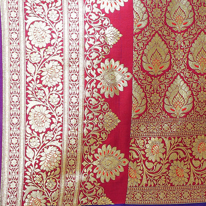 Faishana Presents Pink Satin Silk Mughal Motif Zari Jaal Booti Kadiyal Skirt Border with Blue Blouse Banarasi Saree