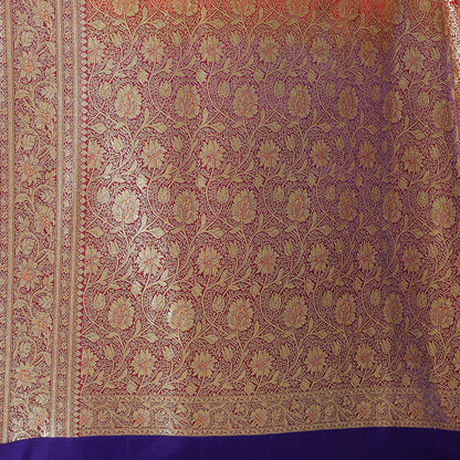 Faishana Presents Red Booti Mughal Motif Satin Silk Banarasi Saree Kadiyal Blue Borde