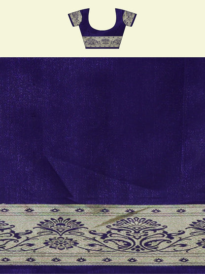 Faishana Presents Red Satin Silk Mughal Motif Zari Jaal Boota with Contrast Blue Blouse Banarasi Saree