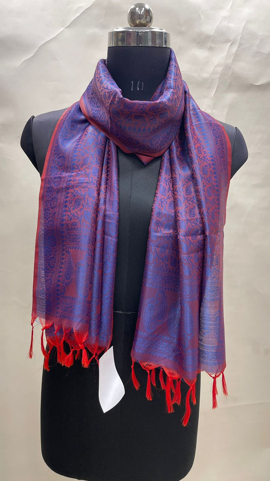 Faishana Presents Blue Banarasi Silk Stole with Carry Booti Resham Tassels