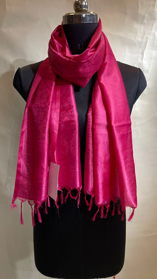 Faishana Presents Pink Banarasi Silk Stole with Carry Booti Resham Tassels