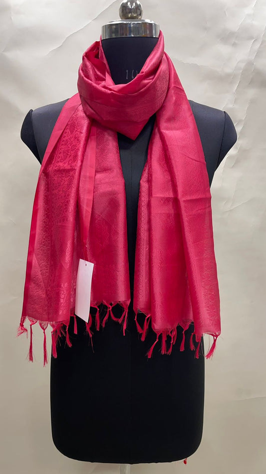 Faishana Presents Red Banarasi Silk Stole with Carry Booti Resham with Tassels