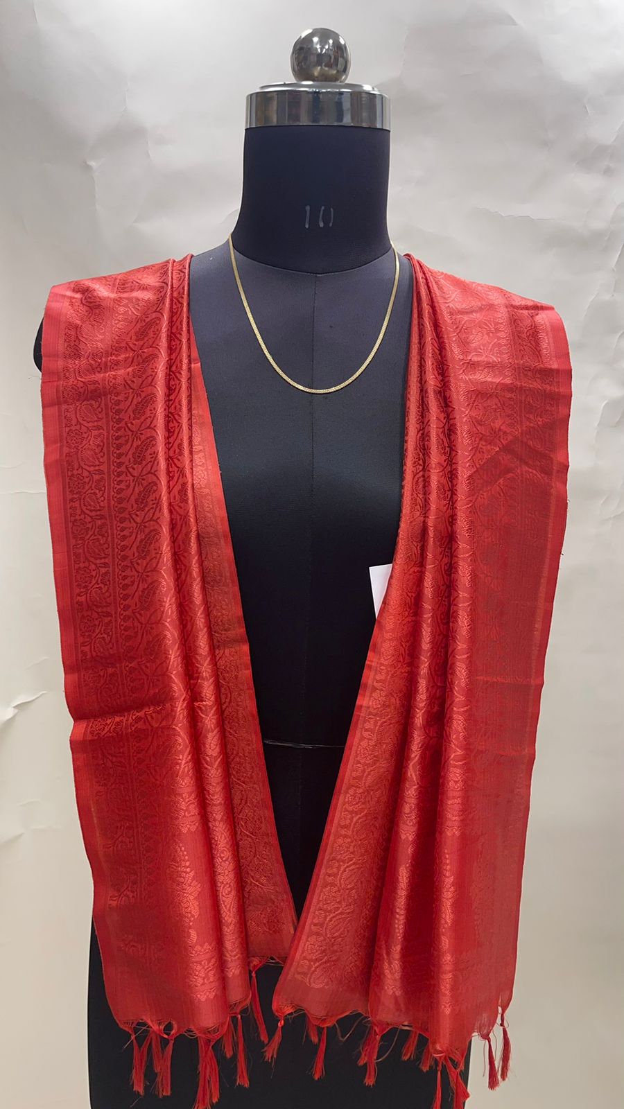 Faishana Presents Red Banarasi Silk Stole with Carry Booti Resham Tassels