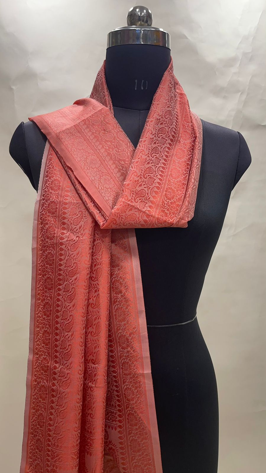 Faishana Presents Peach Banarasi Silk Stole with Carry Booti Resham Tassels