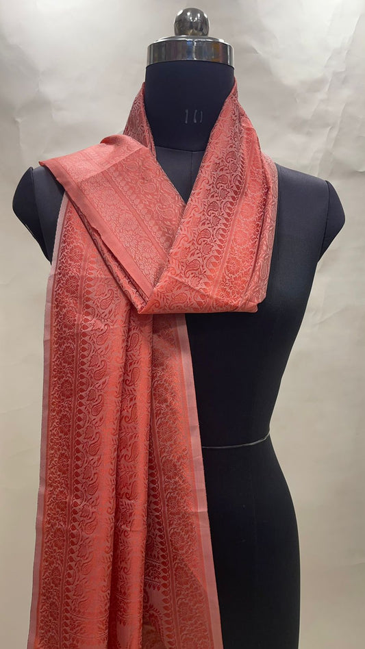 Faishana Presents Peach Banarasi Silk Stole with Carry Booti Resham Tassels