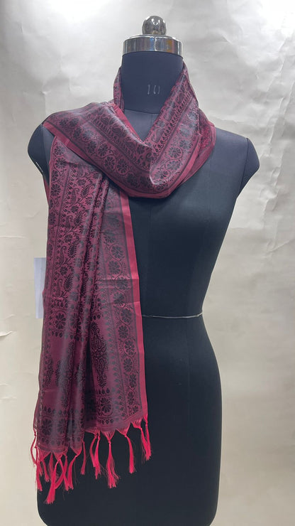 Faishana Presents Black Banarasi Silk Stole with Carry Booti Resham Tassels