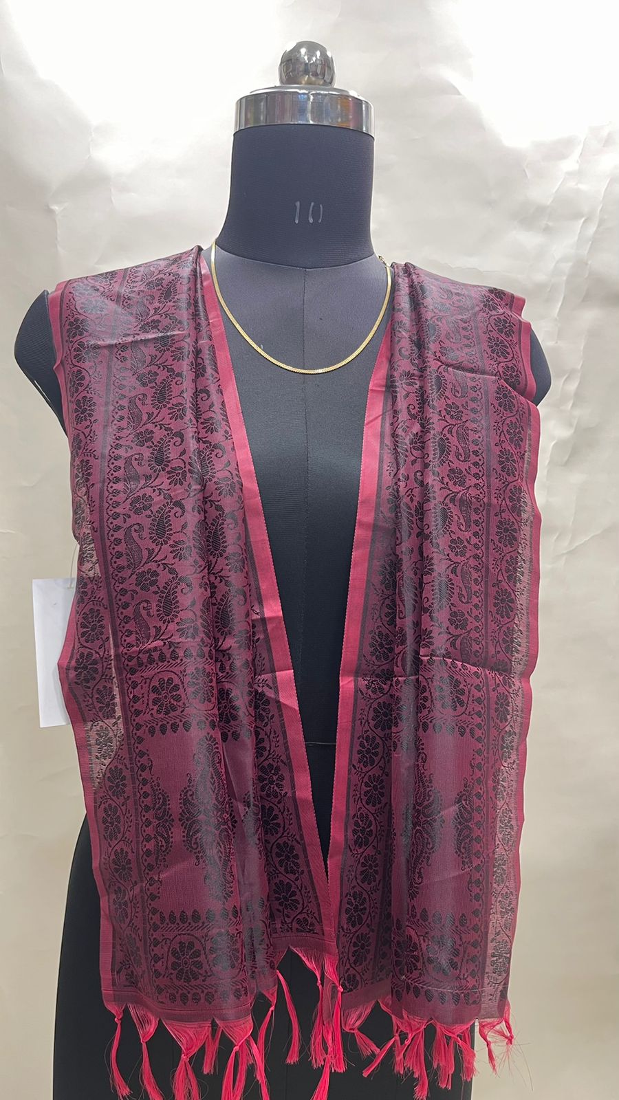 Faishana Presents Black Banarasi Silk Stole with Carry Booti Resham Tassels