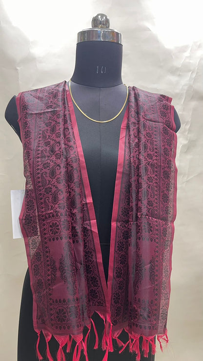 Faishana Presents Black Banarasi Silk Stole with Carry Booti Resham Tassels
