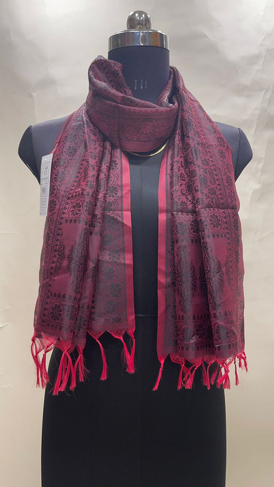 Faishana Presents Black Banarasi Silk Stole with Carry Booti Resham Tassels