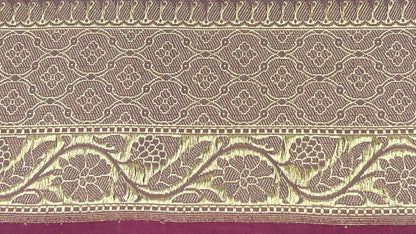 Faishana Pure Silk Handloom Mauve Katan Silk Kadhwa Sona Rupa Floral Zari Booti with Kadhwa Gold Floral Zari Anchal and Golden Stripe Mauve Blouse