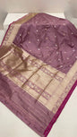 Faishana Pure Silk Handloom Mauve Katan Silk Kadhwa Sona Rupa Floral Zari Booti with Kadhwa Gold Floral Zari Anchal and Golden Stripe Mauve Blouse