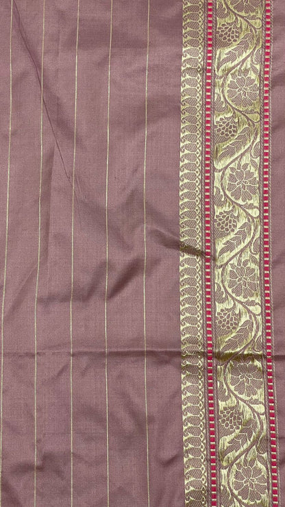 Faishana Pure Silk Handloom Mauve Katan Silk Kadhwa Sona Rupa Floral Zari Booti with Kadhwa Gold Floral Zari Anchal and Golden Stripe Mauve Blouse