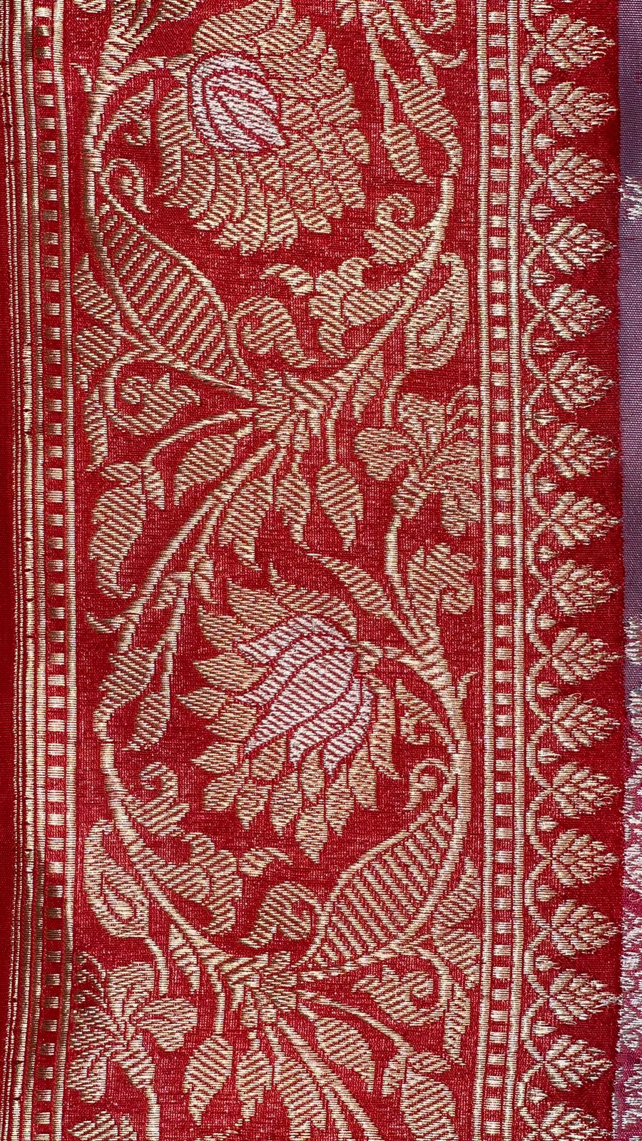 Essence of Tradition: Faishana Pure Handloom Katan Silk Rang kaat Golden Silver Zari Katan Silk Saree with Kadhwa Jungla Honey Bee Booti Blouse