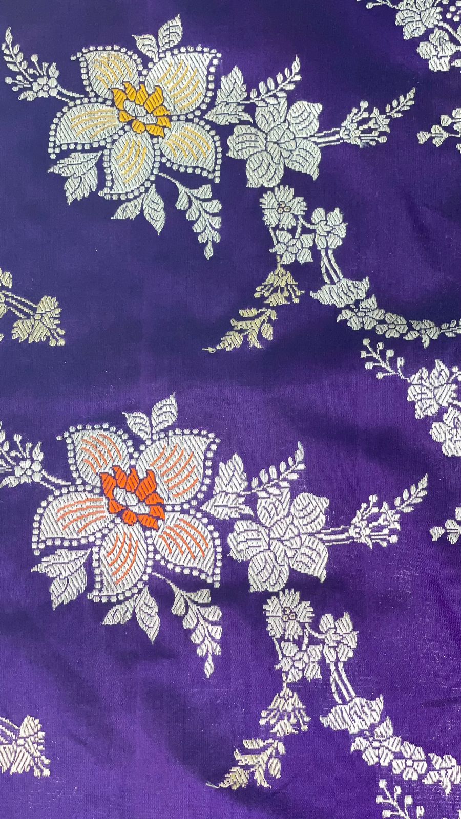 Faishana Pure Handloom Navy Blue Katan Silk Kadhwa Tilfi Multi Mina Jungla Zari Jaal with Navy Blue Stripe Blouse