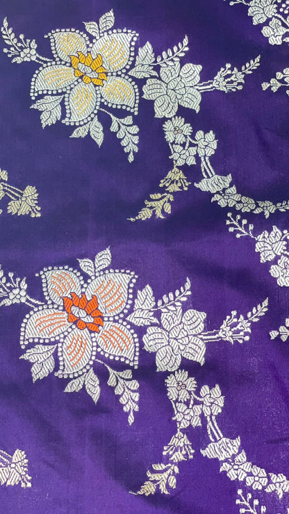 Faishana Pure Handloom Navy Blue Katan Silk Kadhwa Tilfi Multi Mina Jungla Zari Jaal with Navy Blue Stripe Blouse