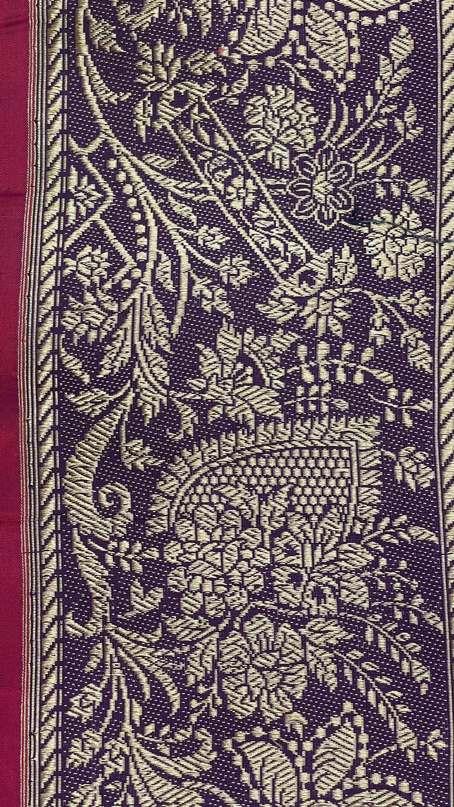 Faishana Pure Handloom Navy Blue Katan Silk Kadhwa Tilfi Multi Mina Jungla Zari Jaal with Navy Blue Stripe Blouse