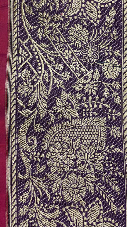 Faishana Pure Handloom Navy Blue Katan Silk Kadhwa Tilfi Multi Mina Jungla Zari Jaal with Navy Blue Stripe Blouse