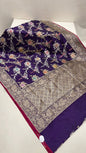 Faishana Pure Handloom Navy Blue Katan Silk Kadhwa Tilfi Multi Mina Jungla Zari Jaal with Navy Blue Stripe Blouse