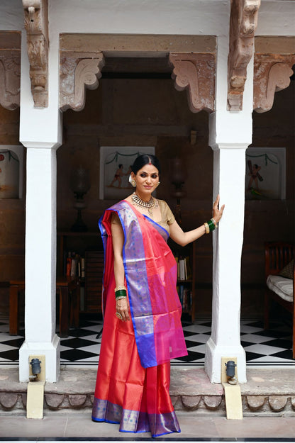 Orange Tanchoi Banarasi Sarees For Women GEBC17
