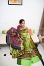 Faishana Presents Light Green Zari Kanchi Silk Brocade Contrast Zari Pattu Border Banarasi Saree