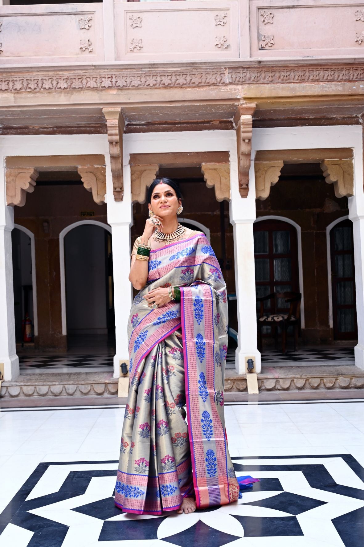 Grey Kanchi Silk Banarasi Sarees For Women GEBE1
