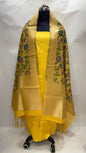 Faishana Presents Yellow Katan Georgette  3pcs Suit Set accompanied with Plain Bottom Top with Yellow Floral Meena  Jaal Dupatta