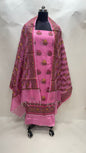 Faishana Presents Pink Cotton Resham Zari Floral Mina Boota 3pcs Suit Set accompanied with Plain Bottom and Resham Zari Mina Stripe Jaal Pink Dupatta