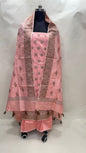 Faishana Presents Peach Katan Silk 3pcs Suit Set accompanied with Plain Bottom and Top Copper Zari Booti with Peach Copper Booti Katan Silk Dupatta
