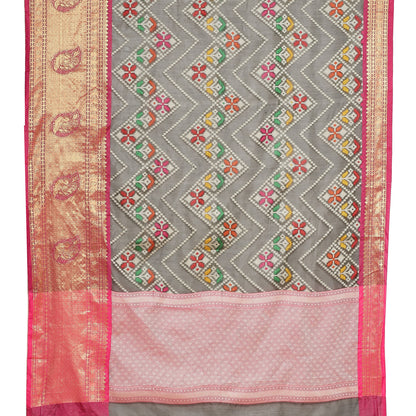 Faishana Presents Black Art Silk Meena Ikat Patola Pattu Banarasi Saree With Maroon Blouse